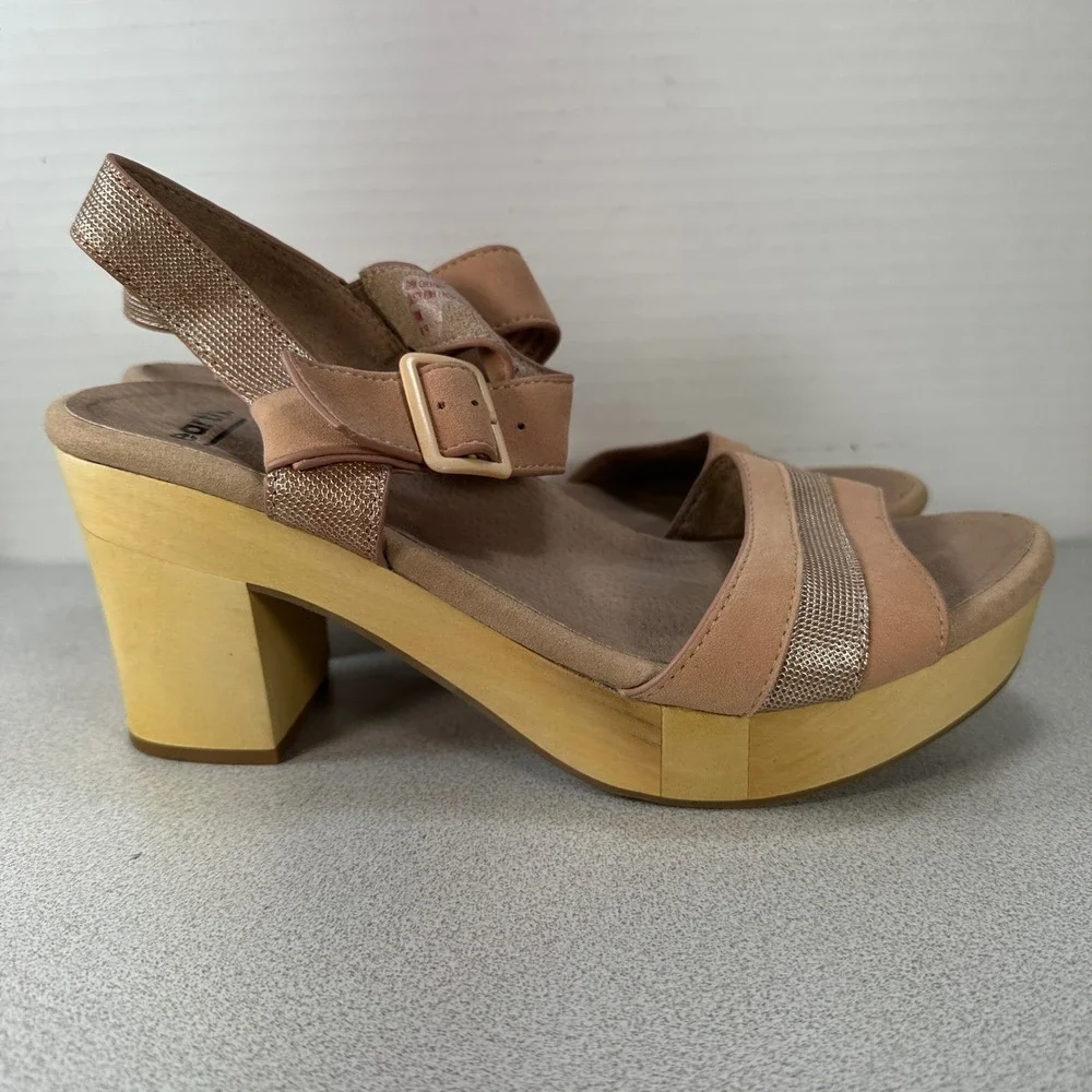 Earth Women's 10M Oak Chestnut Sandals Dusty Pink Rose Shimmer Wood‎ Block Heel